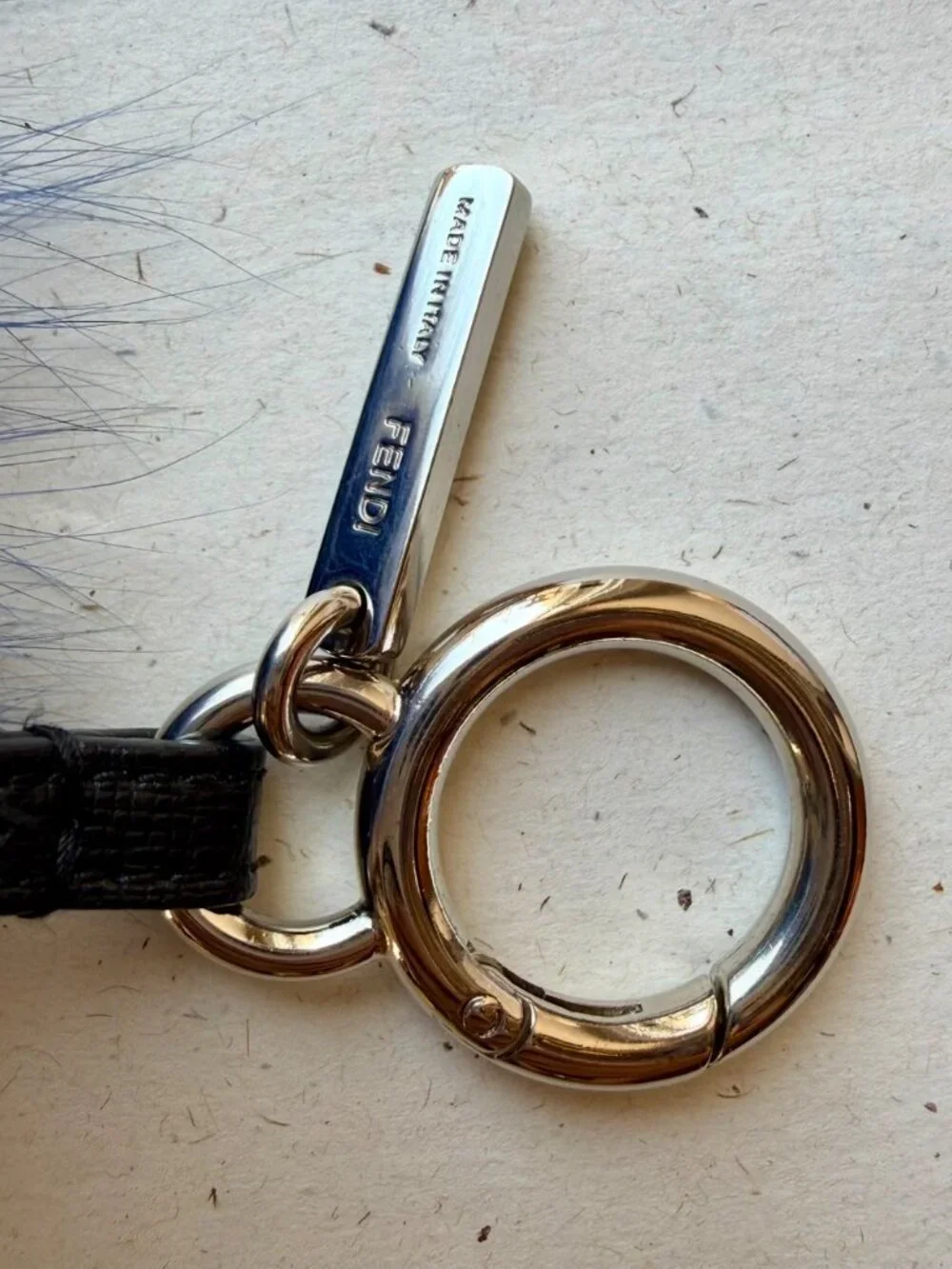 Fendi Blue White Fox Fur Pom Pom Bag Charm